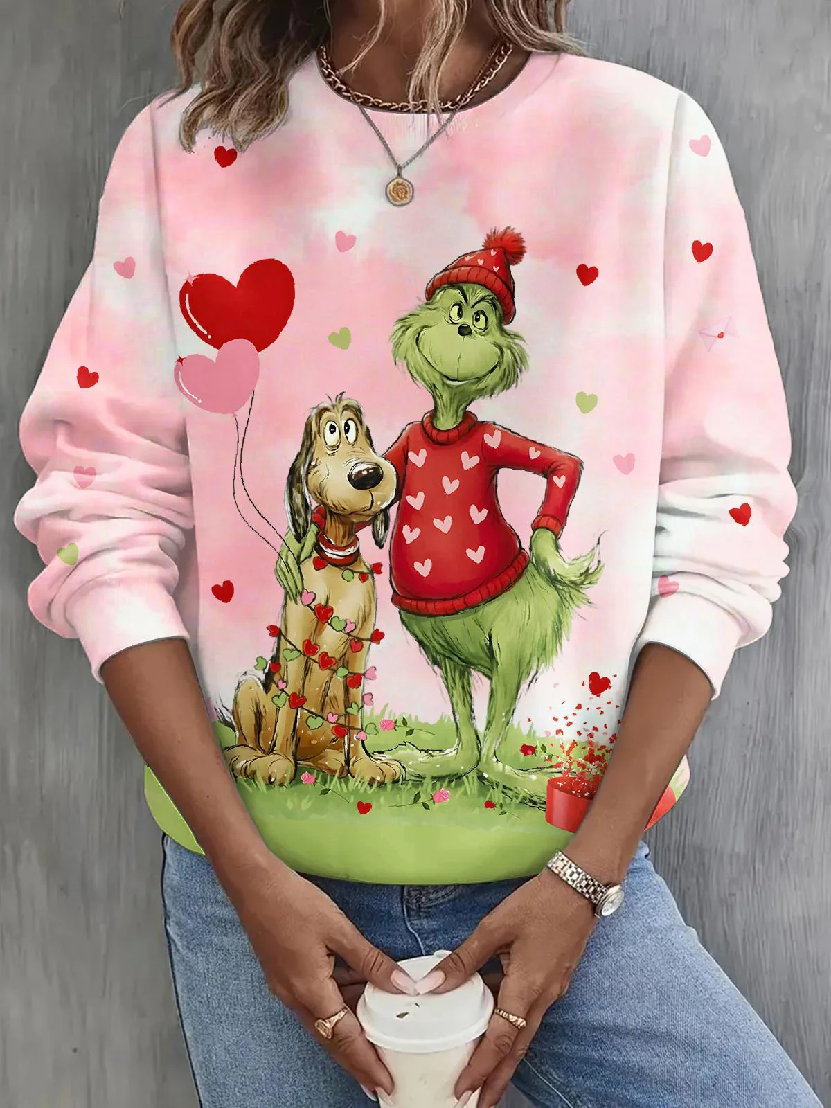 Valentine's Day Romantic Grinch Long Sleeve Casual Top