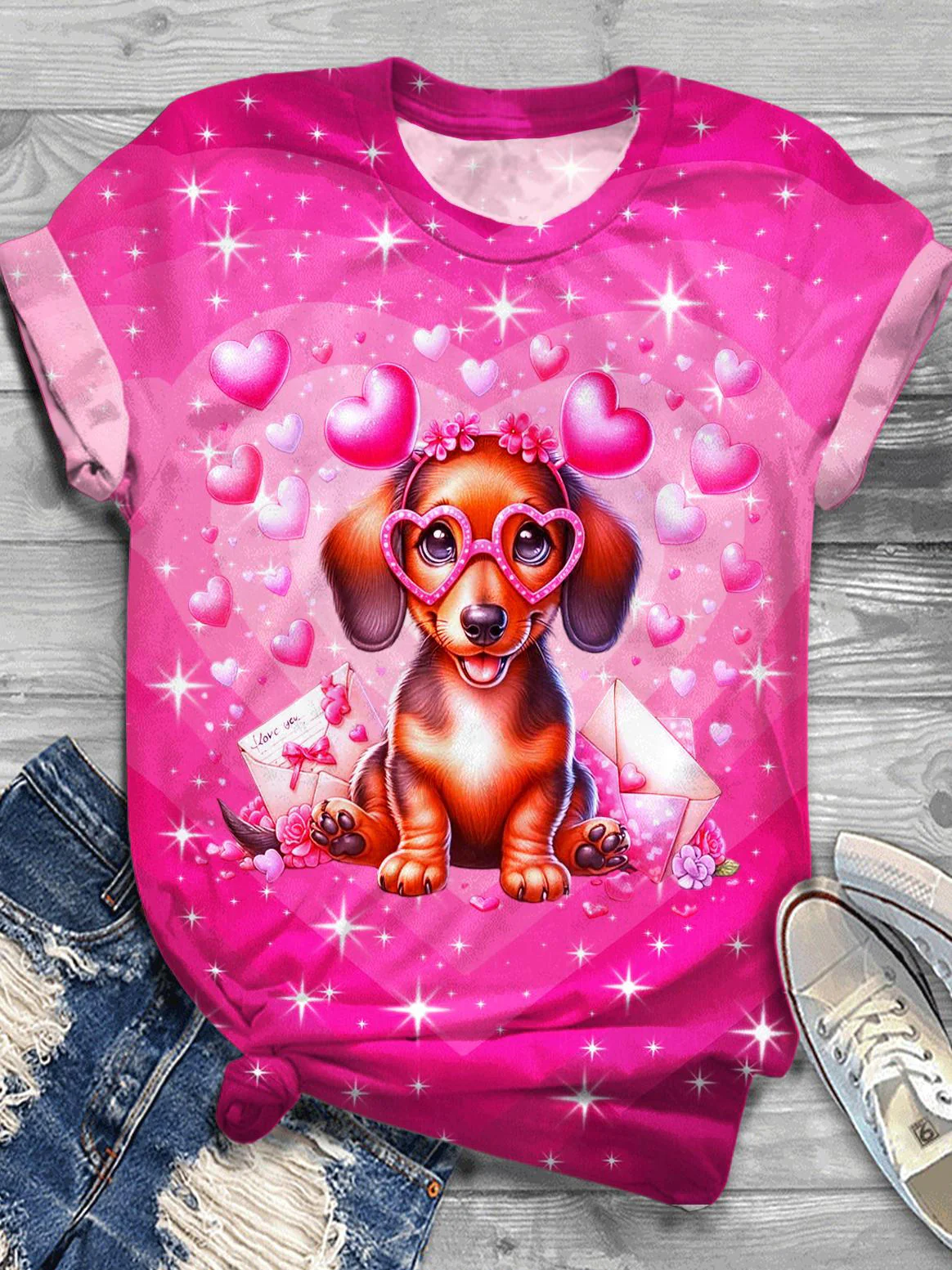 Valentine's Day Weimaraner Crew Neck T-shirt