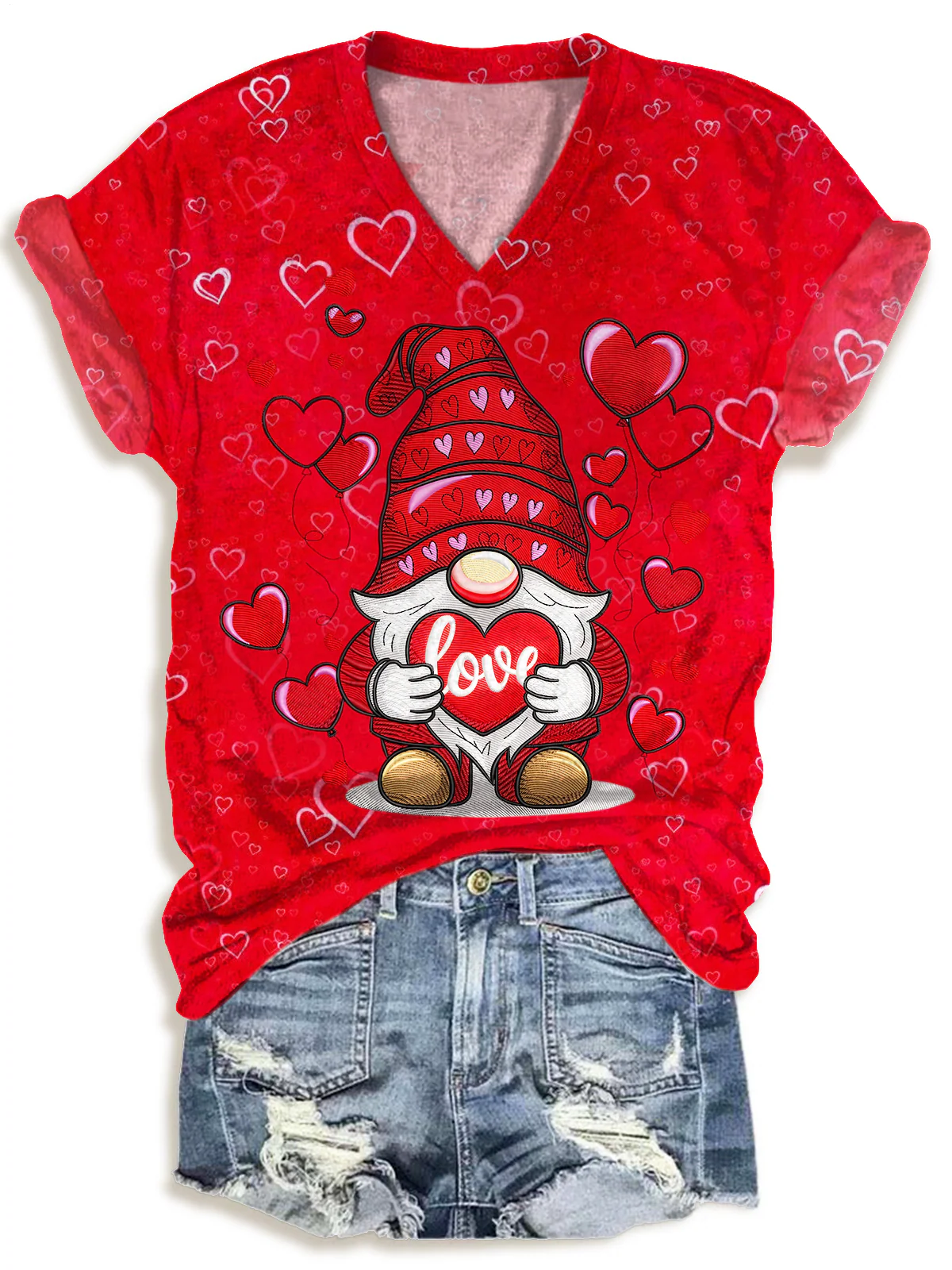 Valentine's Gnome V-neck T-Shirt