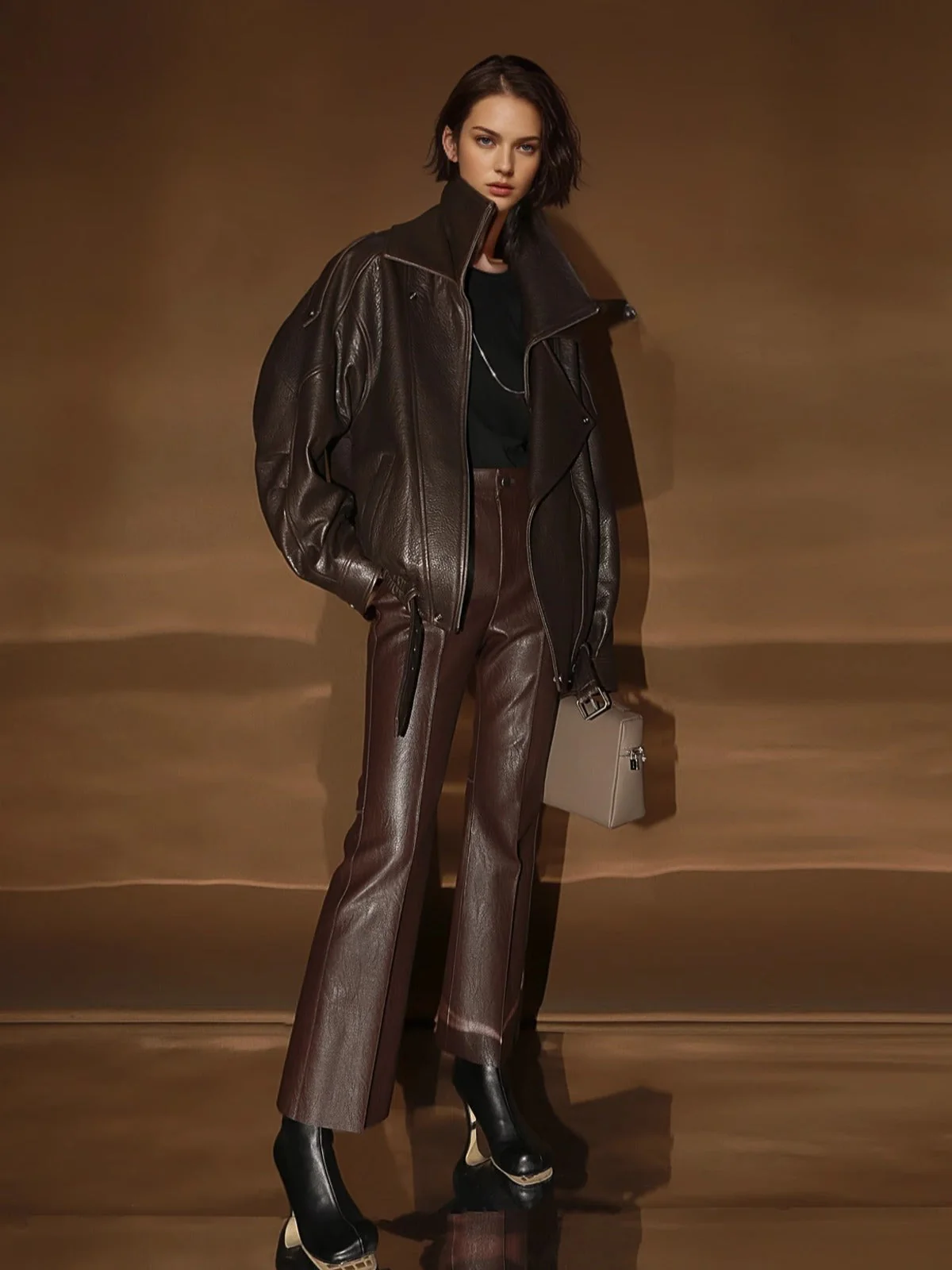 Vegetable-Tanned Goatskin Leather Jacket for Women – Double-Layer Genuine Leather Moto Coat for Fall Winter - Image 4
