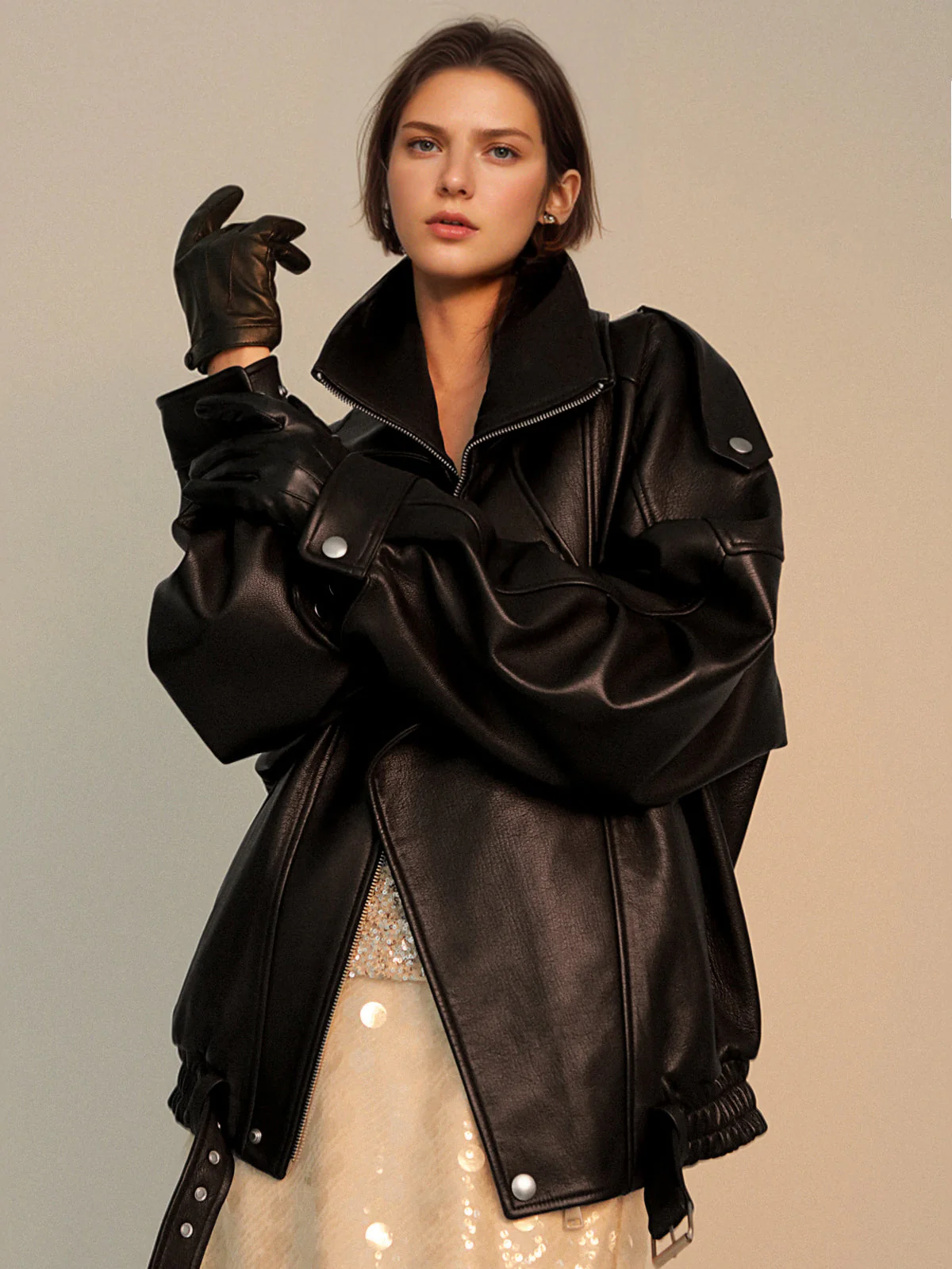 Vegetable-Tanned Goatskin Leather Jacket for Women – Double-Layer Genuine Leather Moto Coat for Fall Winter - Image 7