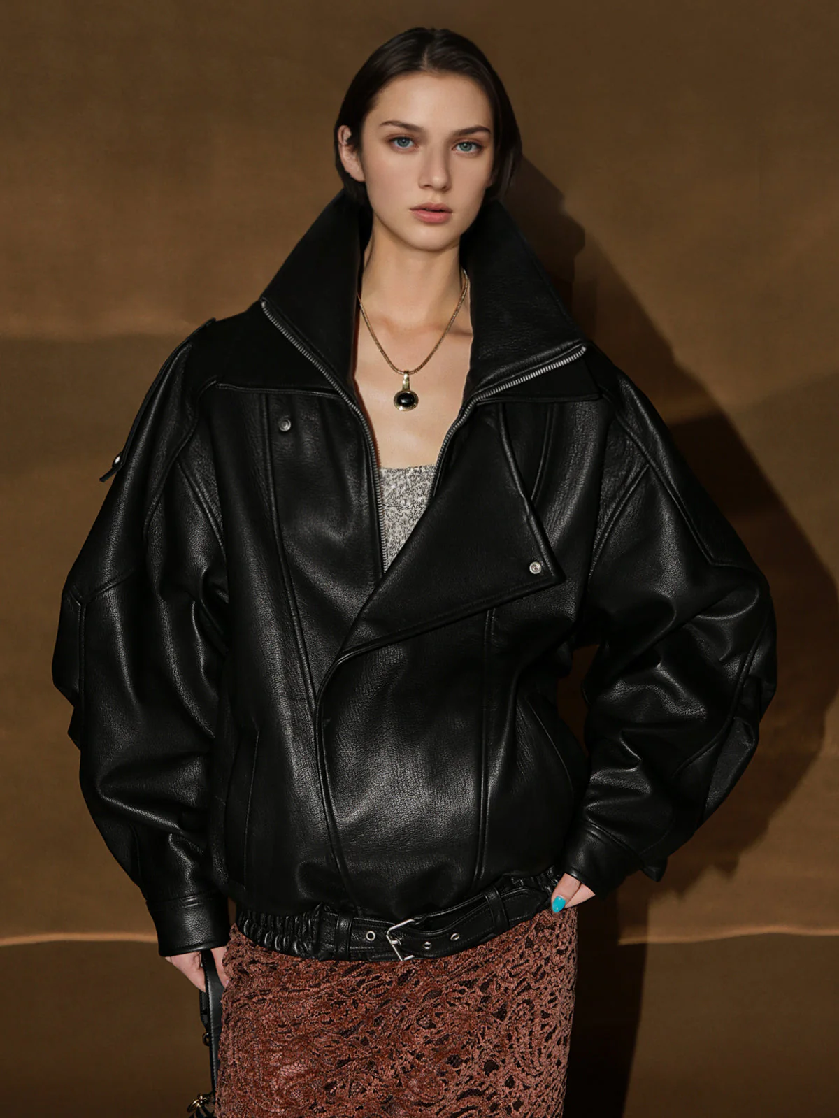 Vegetable-Tanned Goatskin Leather Jacket for Women – Double-Layer Genuine Leather Moto Coat for Fall Winter - Image 9