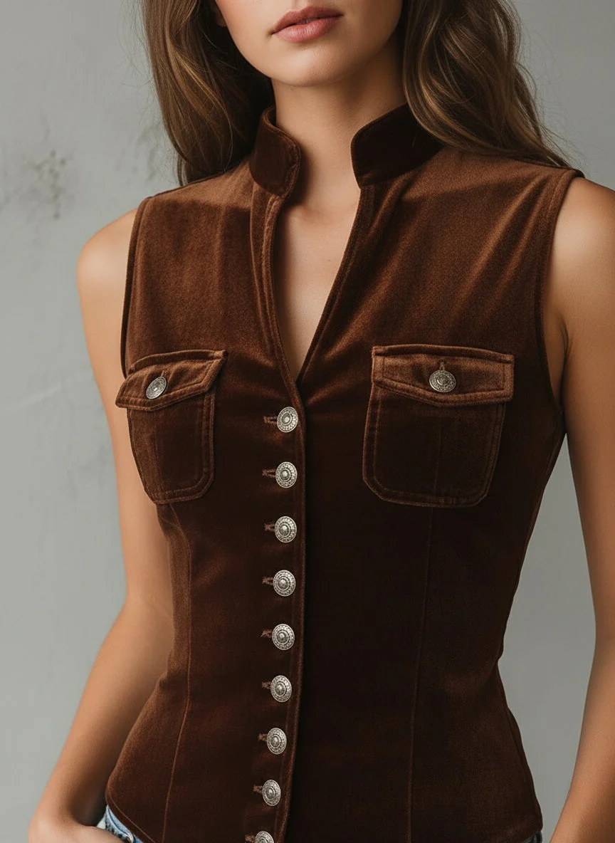 Velvet Elegance Button-Front Vest - Image 2