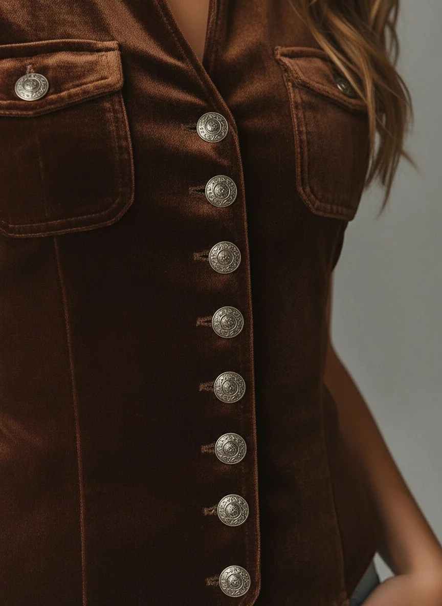 Velvet Elegance Button-Front Vest - Image 3