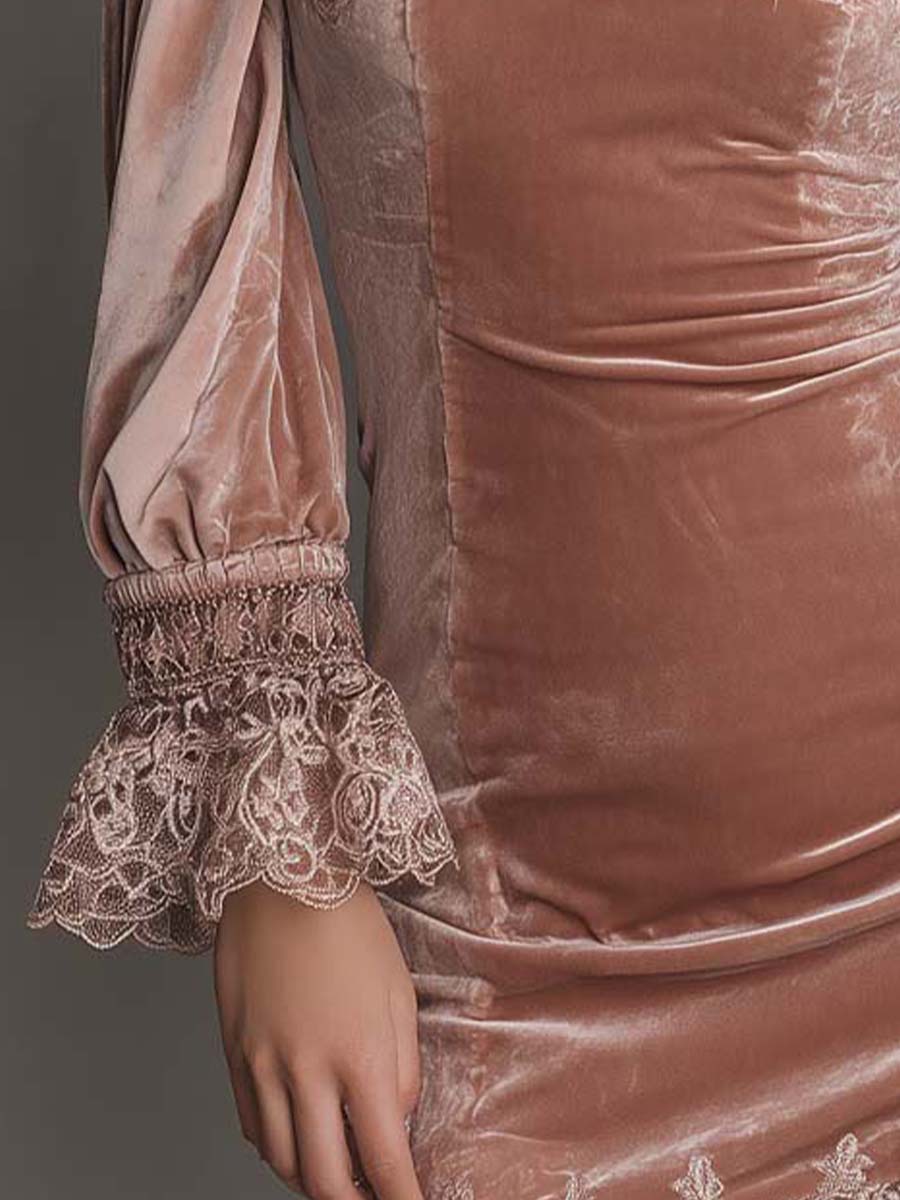 Velvet Lace-Trim Mini Dress - Image 4