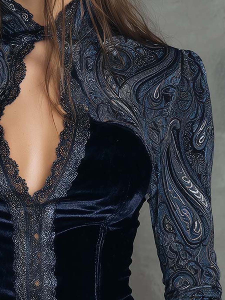 Velvet Paisley Lace Trim Top - Image 3
