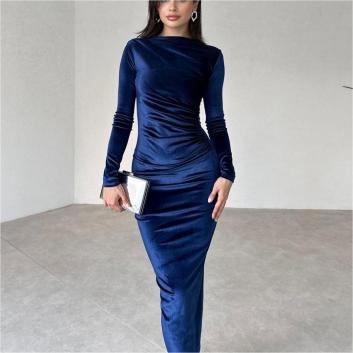 Velvet shiny long-sleeved maxi dress - Image 3