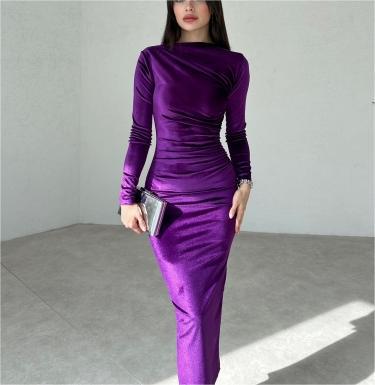 Velvet shiny long-sleeved maxi dress - Image 4