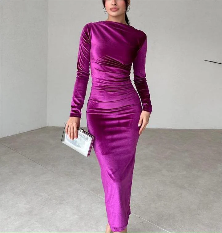 Velvet shiny long-sleeved maxi dress - Image 6