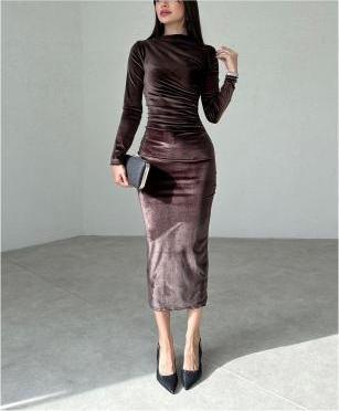 Velvet shiny long-sleeved maxi dress - Image 8