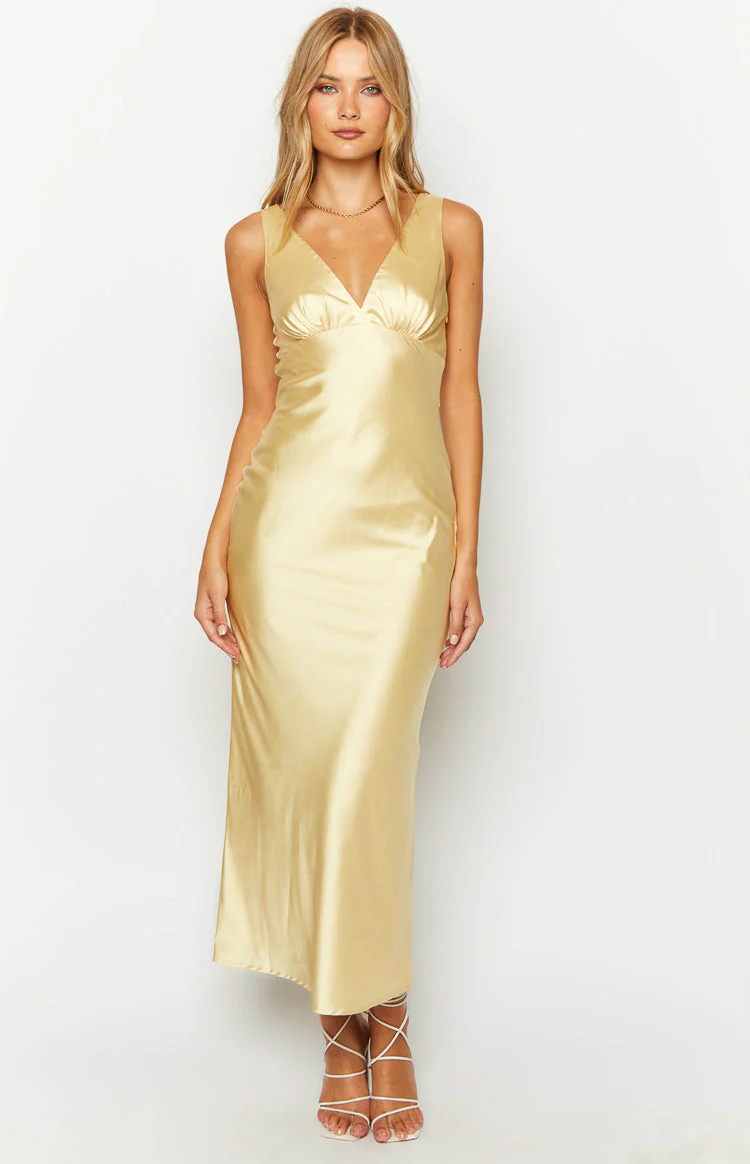 Verlaine Yellow Satin Maxi Dress - Image 2