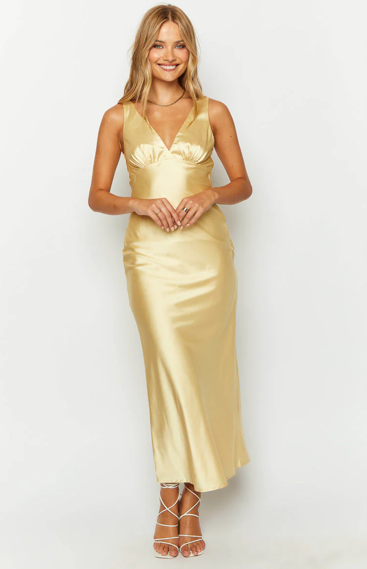 Verlaine Yellow Satin Maxi Dress - Image 3
