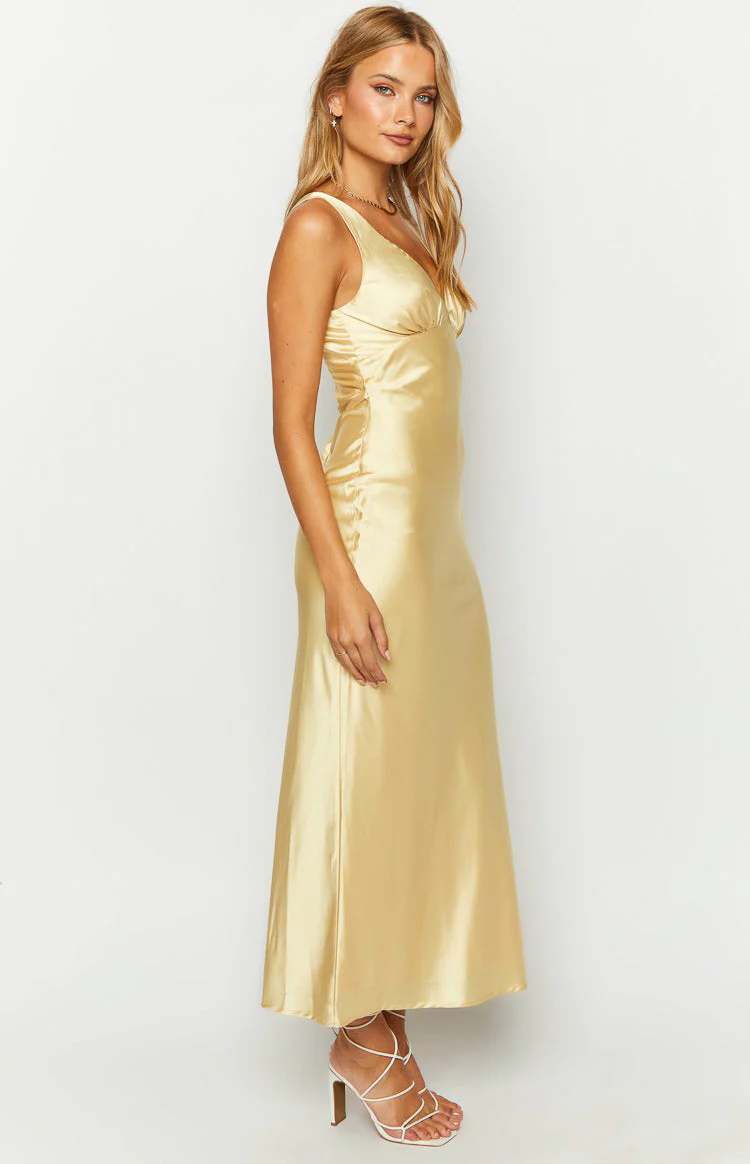 Verlaine Yellow Satin Maxi Dress - Image 4
