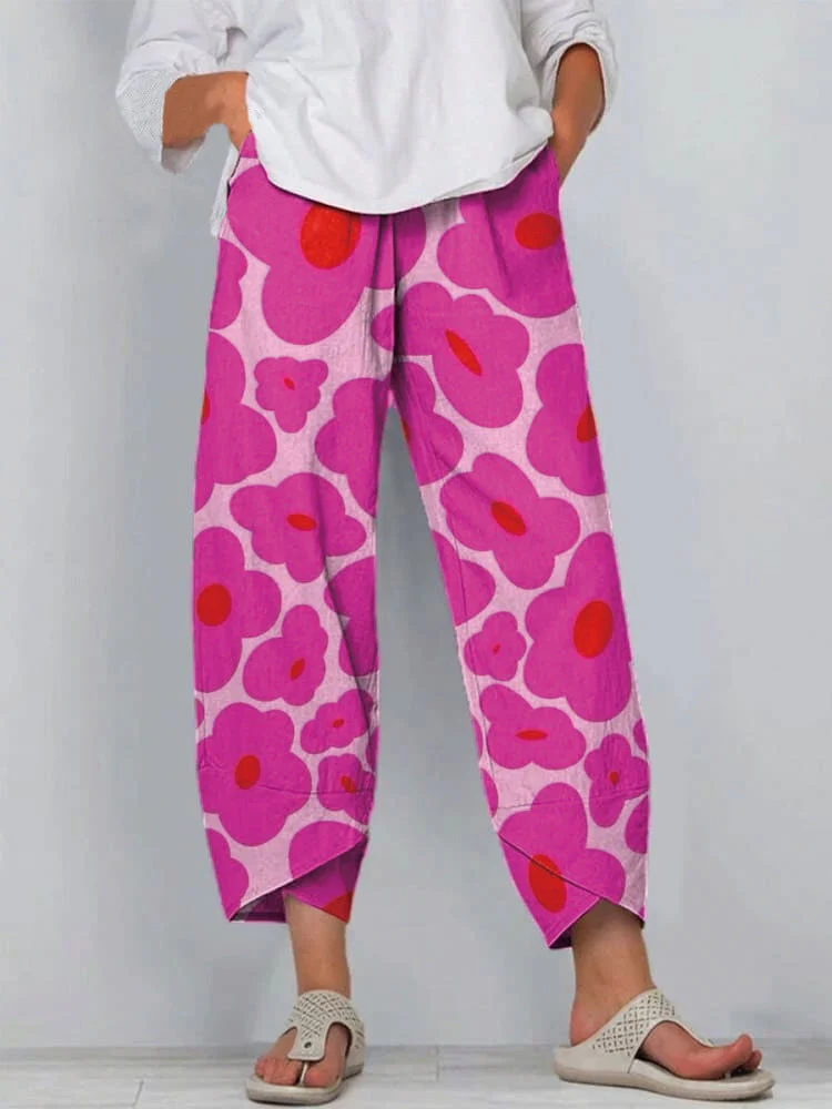 Vibrant Pink Floral Pattern Printed Women's Casual Cotton And Linen Shirt - Image 7