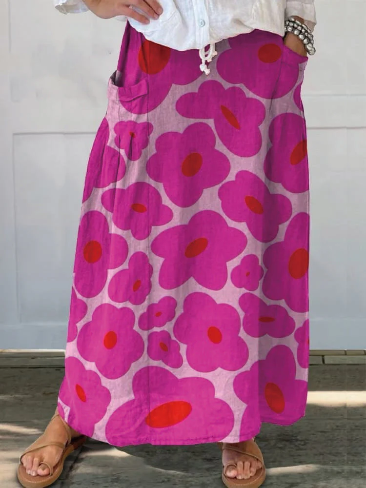 Vibrant Pink Floral Pattern Printed Women's Casual Cotton And Linen Shirt - Image 9