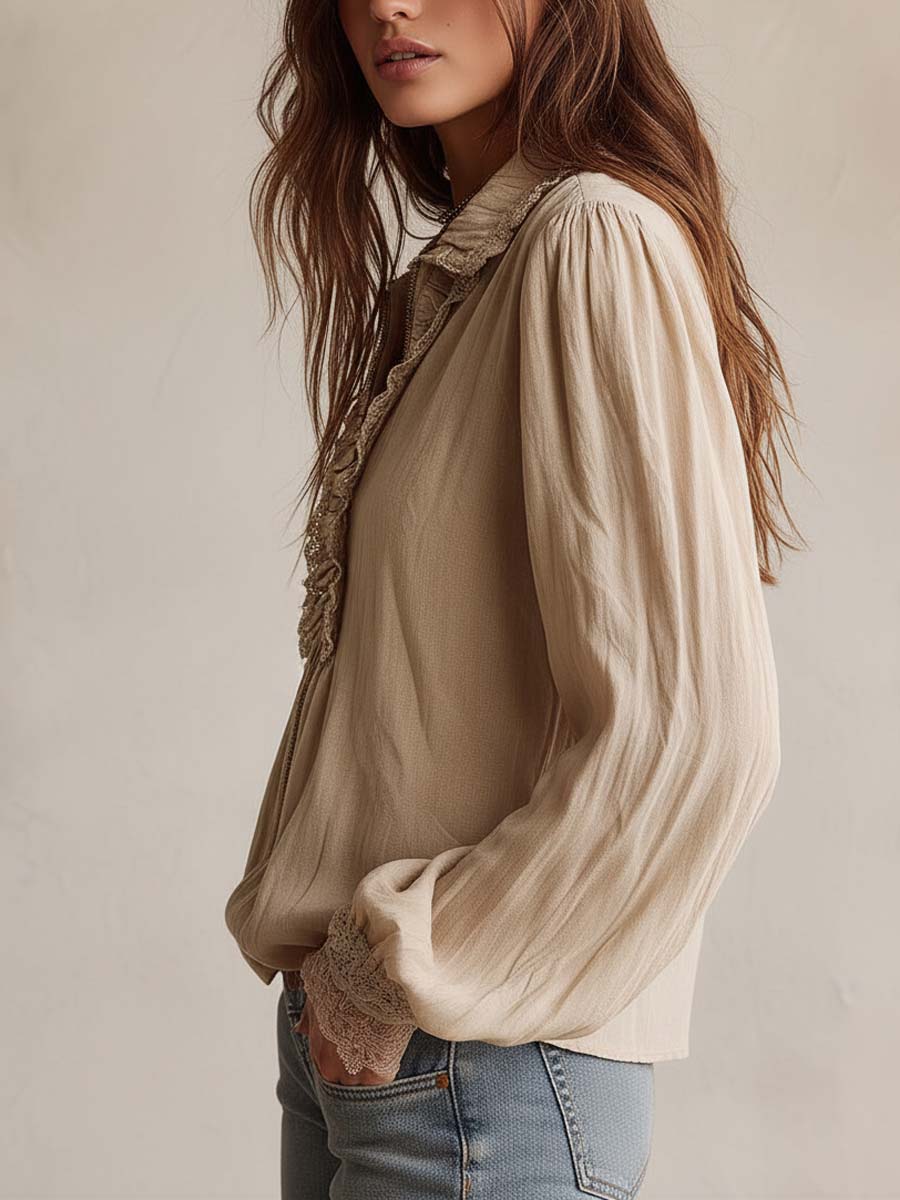 Victorian Ruffle Lace Zip Blouse - Image 2