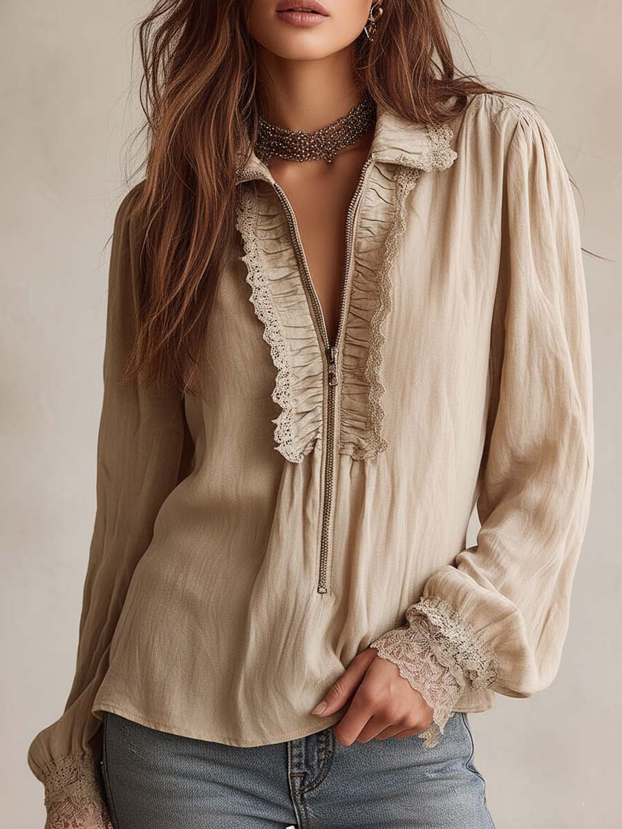 Victorian Ruffle Lace Zip Blouse - Image 4