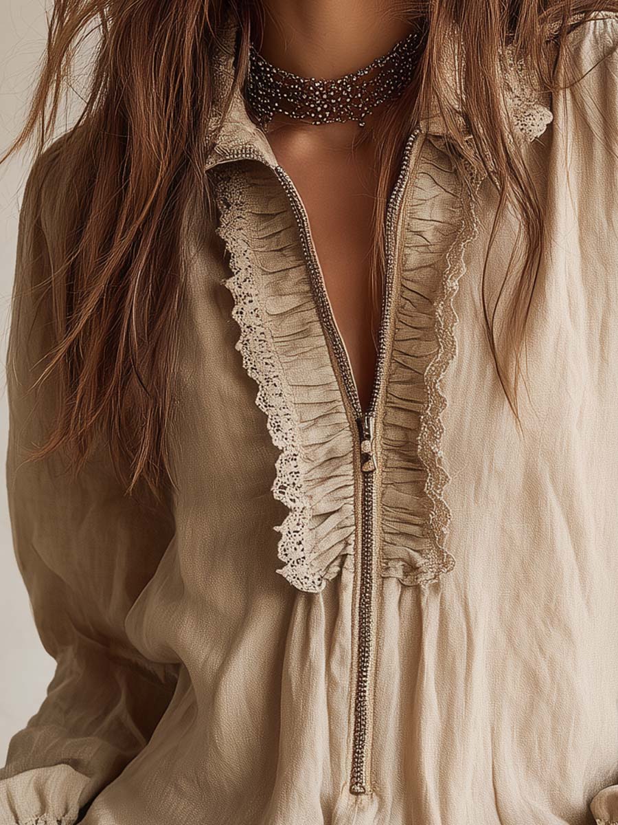 Victorian Ruffle Lace Zip Blouse - Image 5