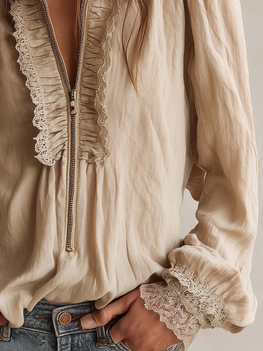 Victorian Ruffle Lace Zip Blouse - Image 7
