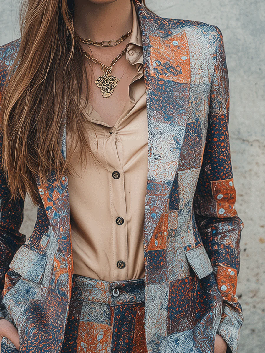 Vintage Bohemian Artisanal Patchwork Jacquard Blazer - Image 2