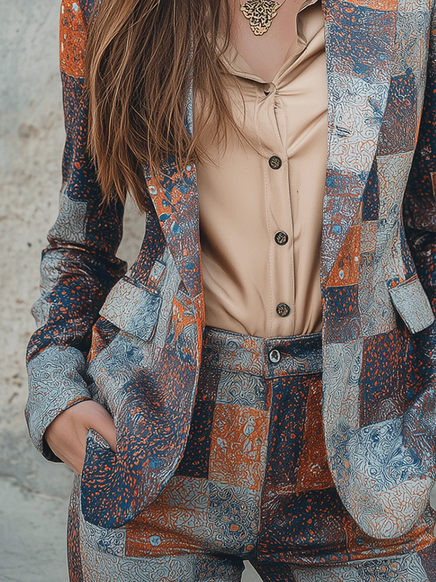 Vintage Bohemian Artisanal Patchwork Jacquard Blazer - Image 3