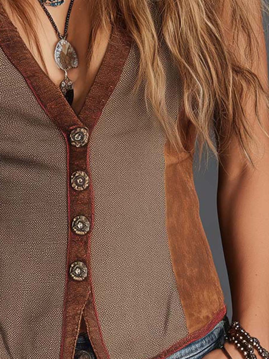 Vintage Bohemian Patchwork Suede Vest - Image 3