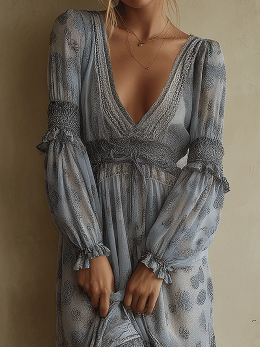 Vintage Boho Ruffled Maxi Dress - Image 2