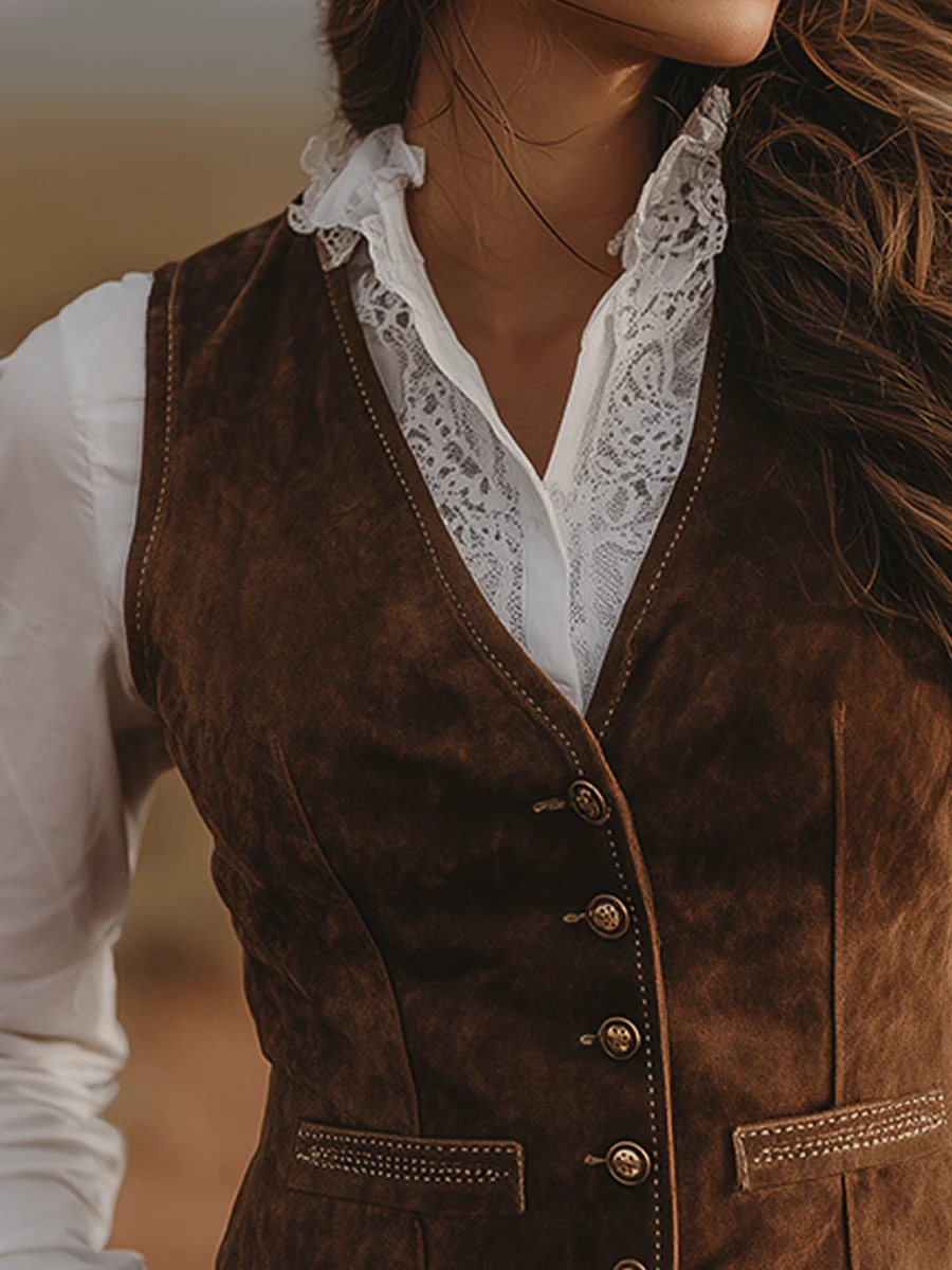 Vintage Brown Faux Suede Vest - Image 2