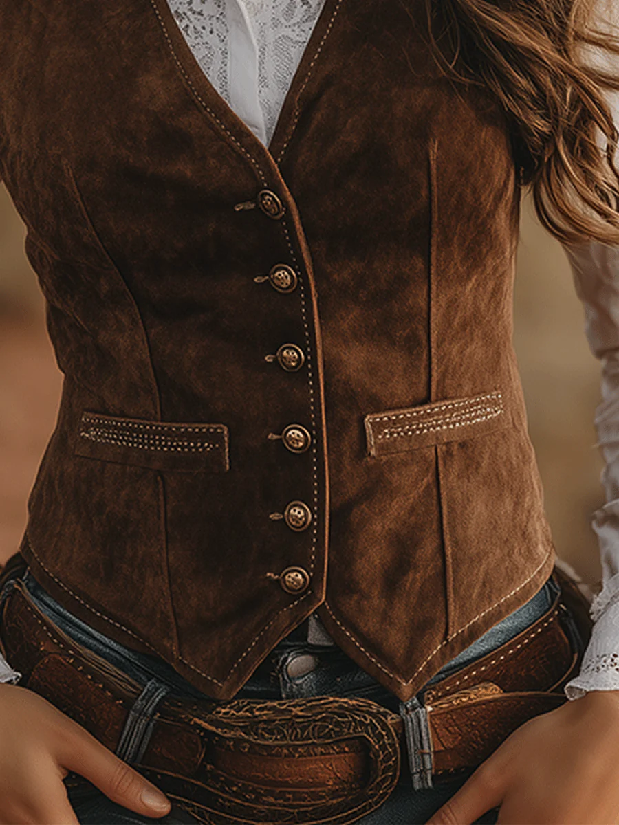 Vintage Brown Faux Suede Vest - Image 3