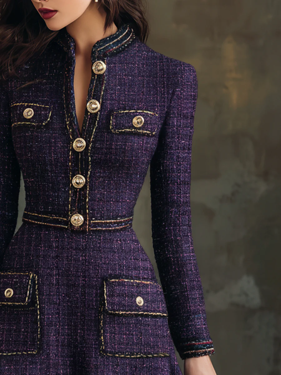 Vintage Buttons Chanel Style Tweed Midi Dress - Image 2