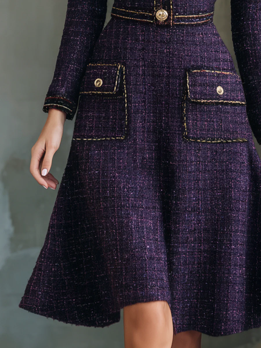Vintage Buttons Chanel Style Tweed Midi Dress - Image 4