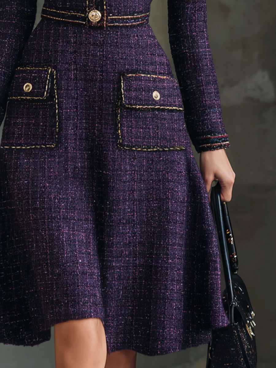 Vintage Buttons Chanel Style Tweed Midi Dress - Image 5