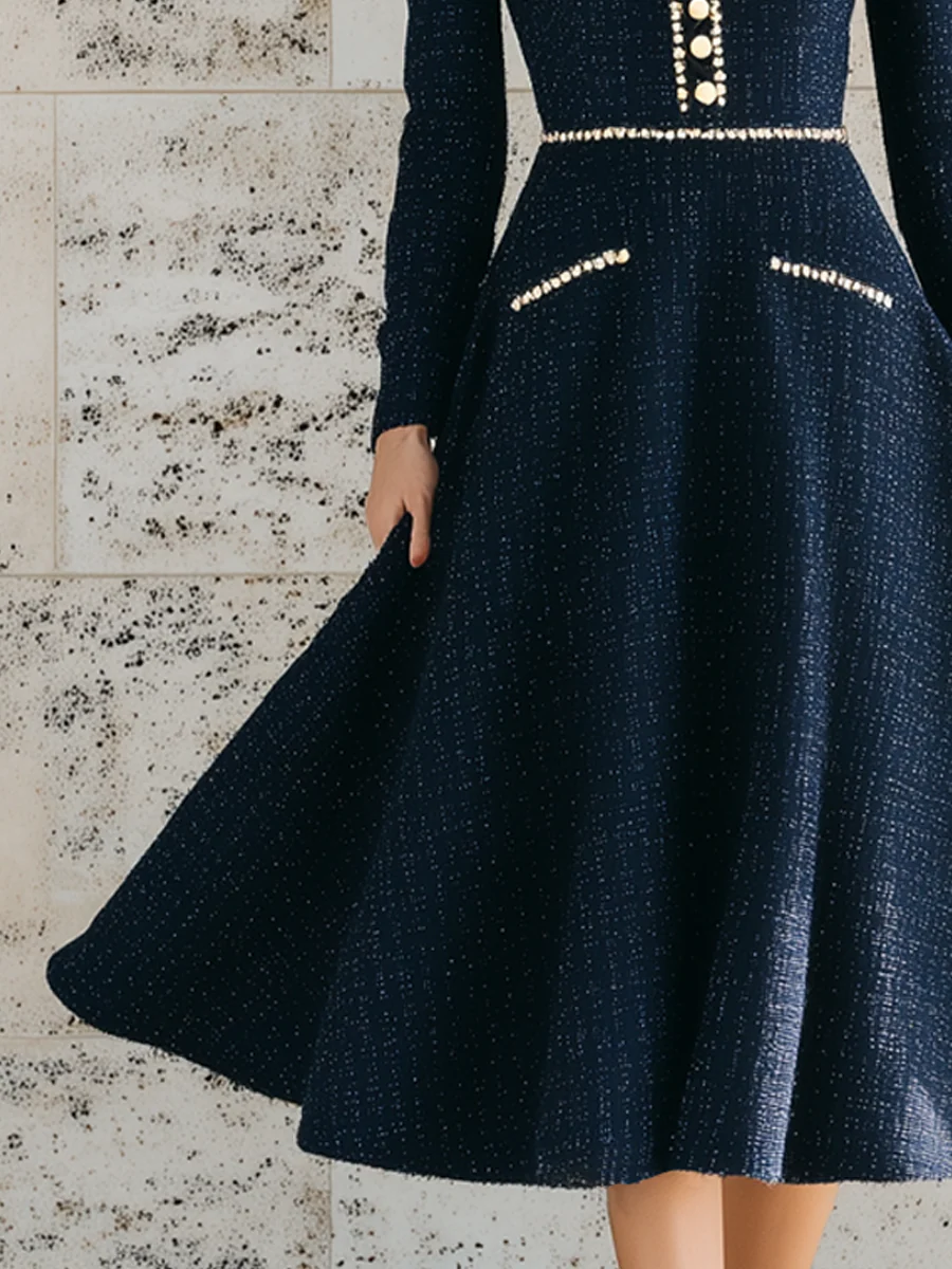 Vintage Chanel Style Contrasting Trim Tweed Midi Dress - Image 2