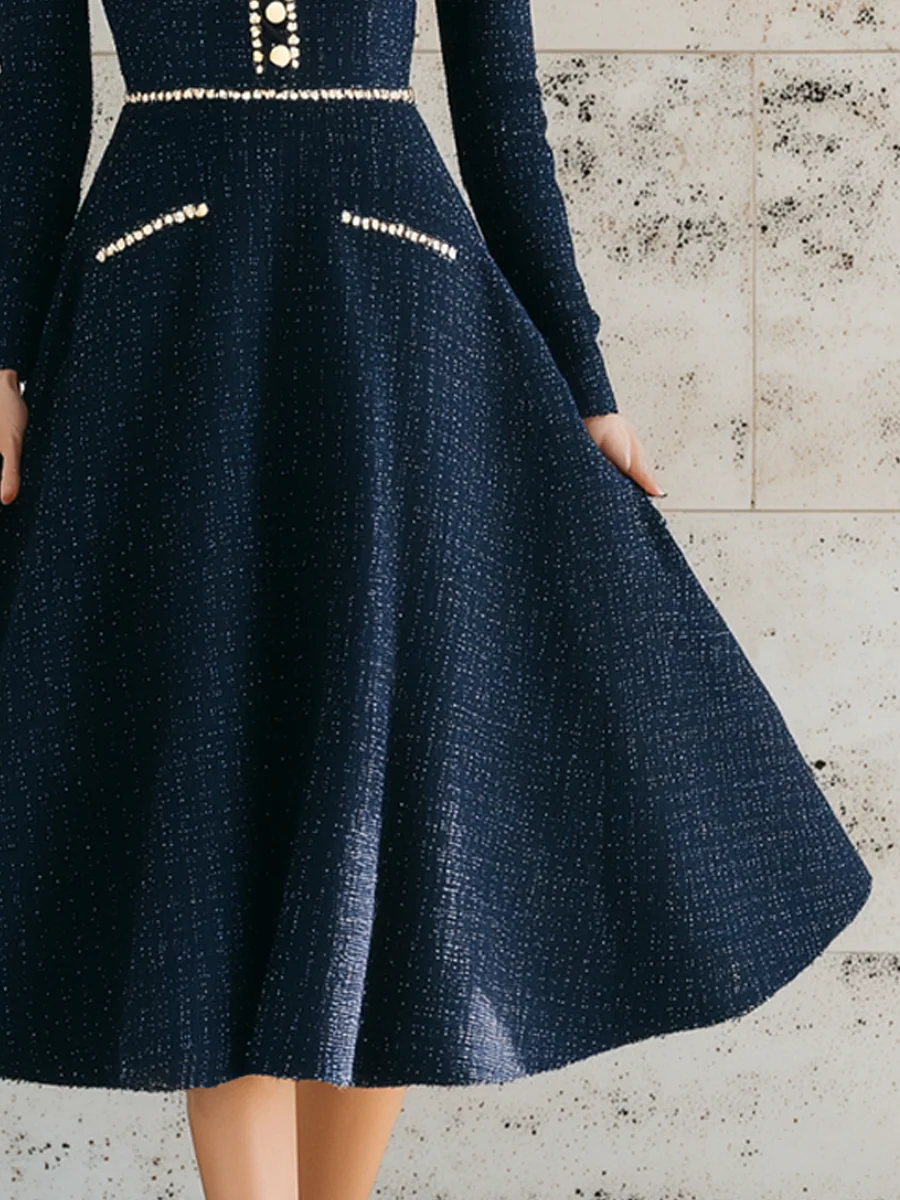 Vintage Chanel Style Contrasting Trim Tweed Midi Dress - Image 4