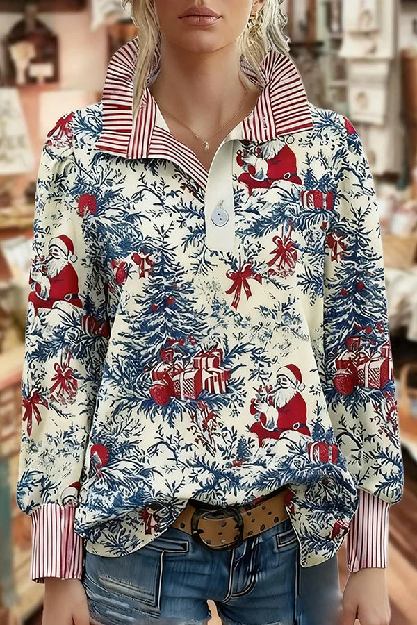 Vintage Christmas Santa Print Long Sleeve Top - Image 2