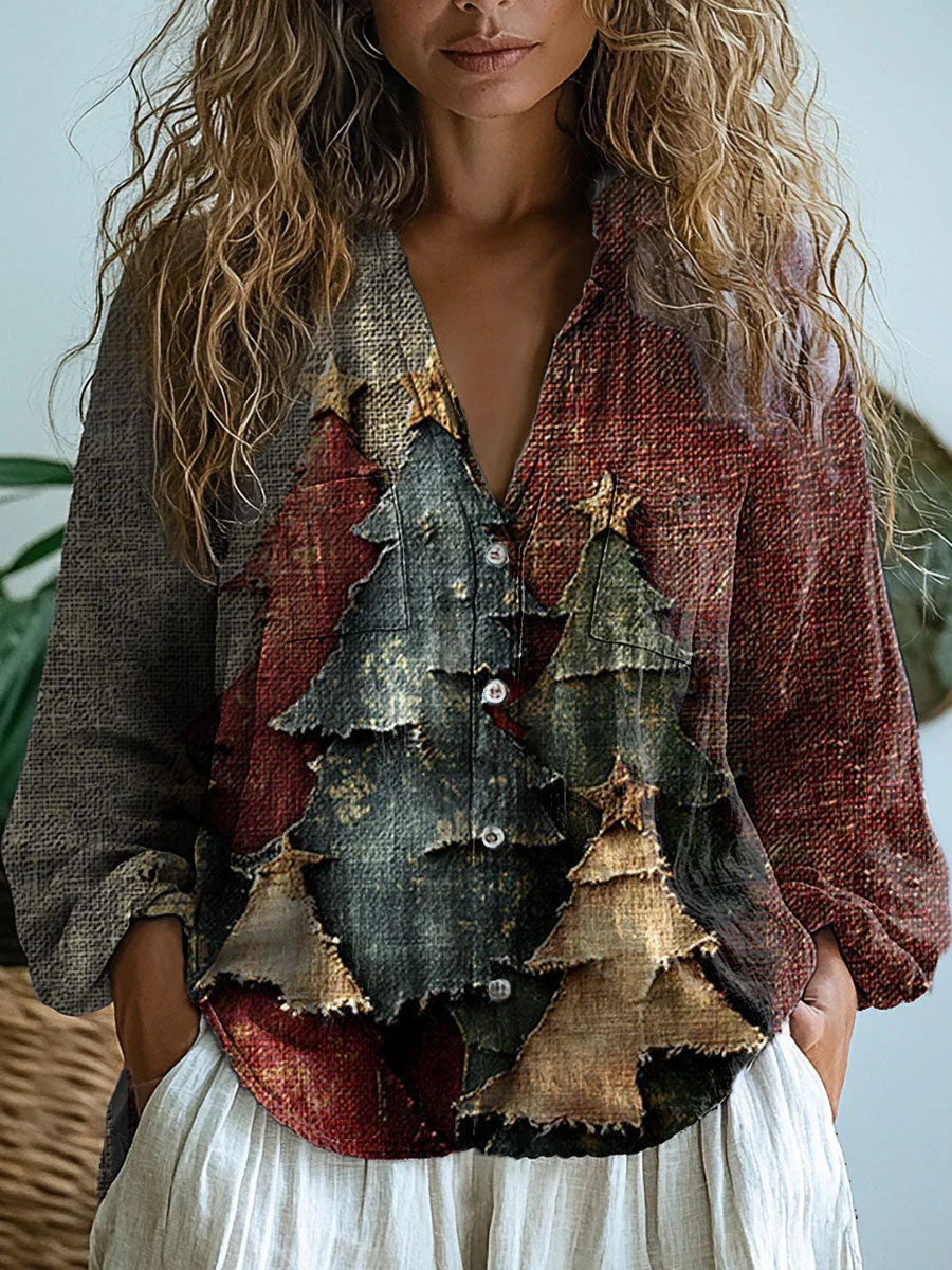 Vintage Christmas Tree Art Print Casual Sweatshirt - Image 11