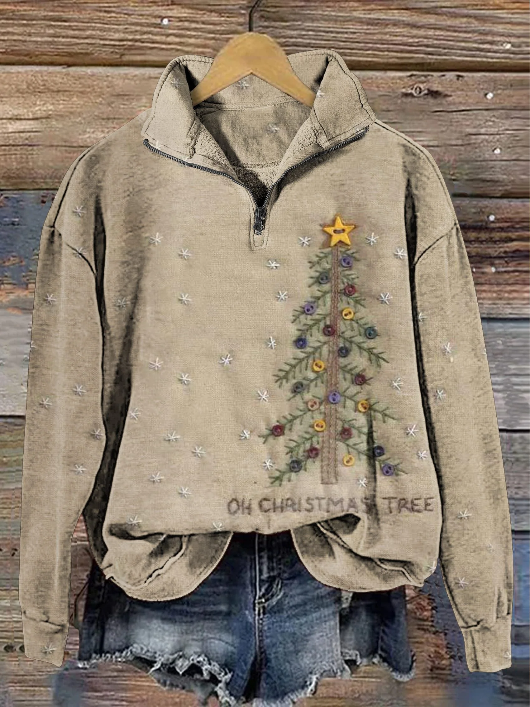 Vintage Christmas Tree Art Print Casual Sweatshirt - Image 7
