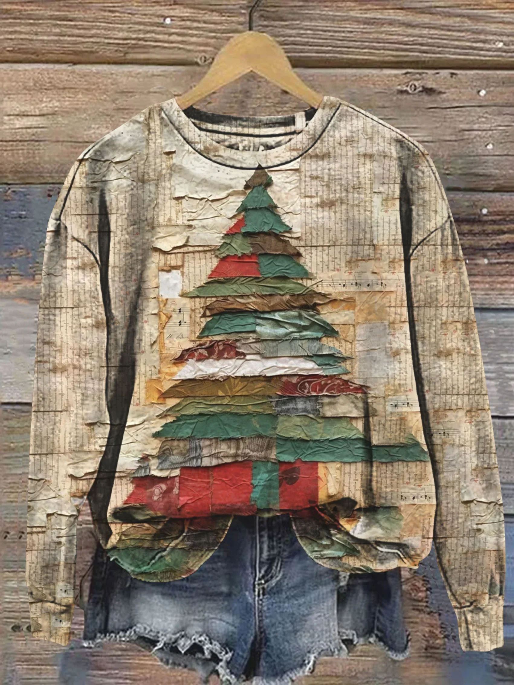 Vintage Christmas Tree Art Print Casual Sweatshirt - Image 8