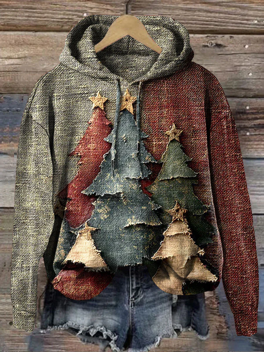Vintage Christmas Tree Art Print Casual Sweatshirt - Image 9