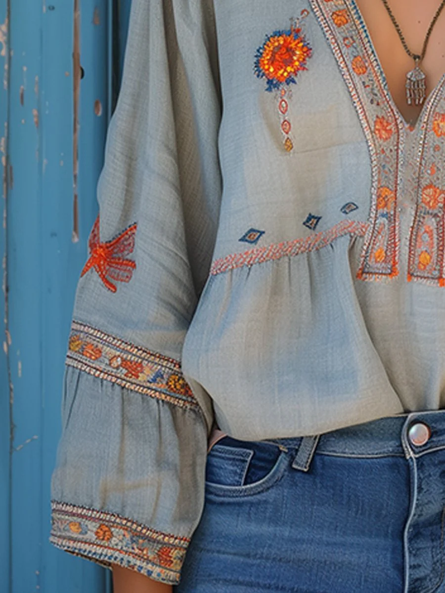 Vintage Embroidered Long Sleeve Shirt - Image 4