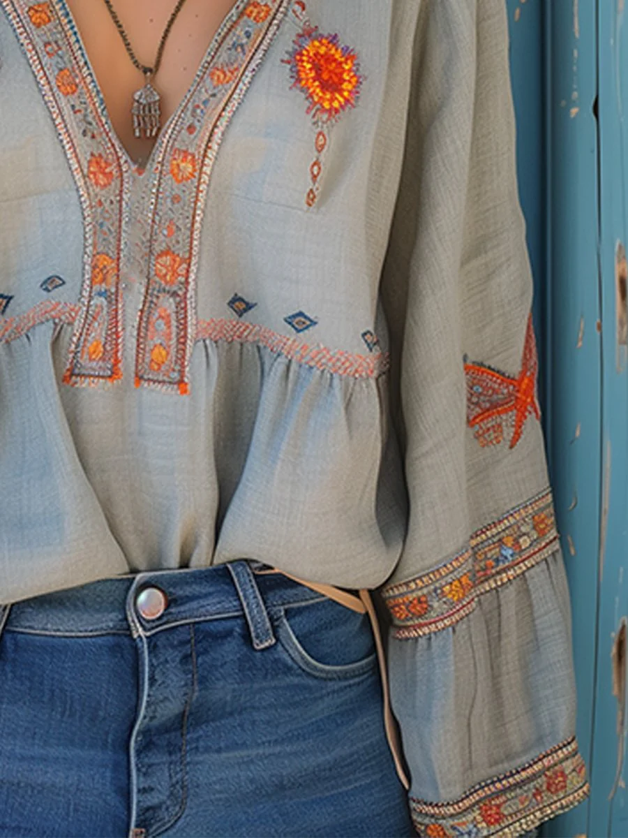 Vintage Embroidered Long Sleeve Shirt - Image 5