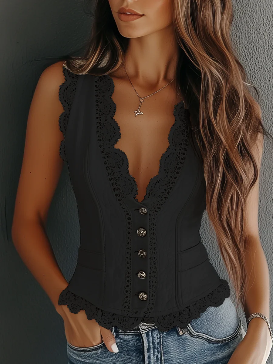 Vintage Faux Leather Lace Vest - Image 4
