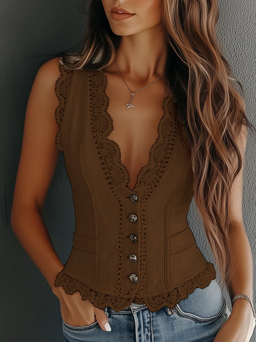 Vintage Faux Leather Lace Vest - Image 6