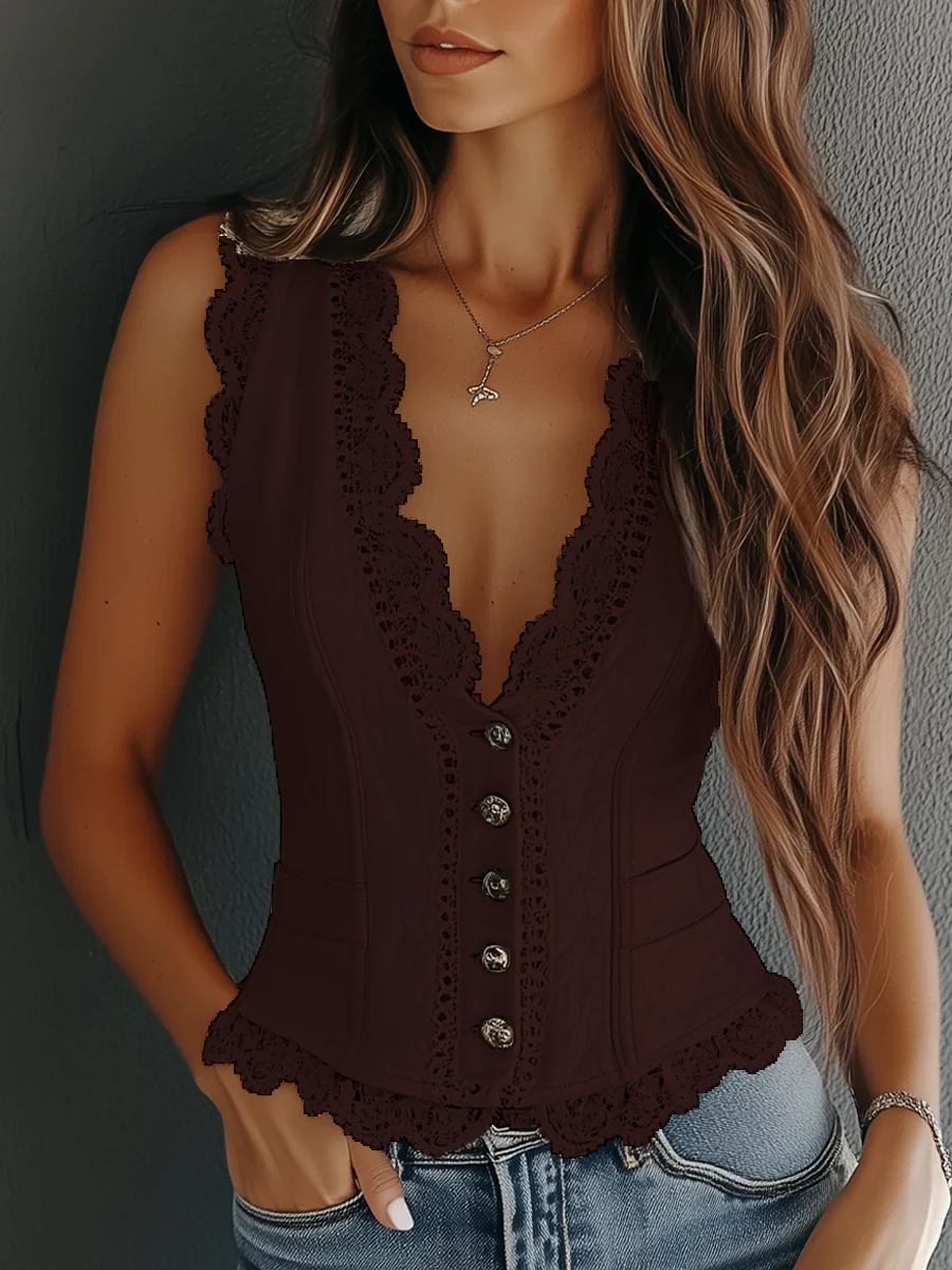 Vintage Faux Leather Lace Vest - Image 7