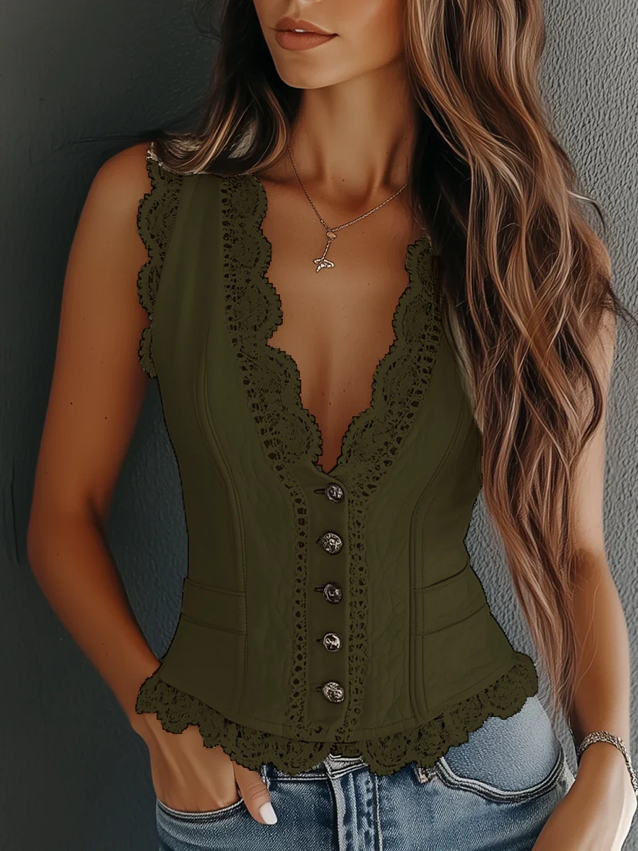 Vintage Faux Leather Lace Vest - Image 8