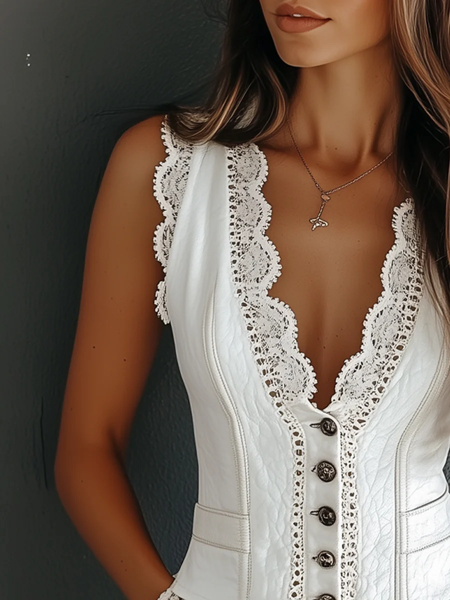 Vintage Faux Leather Lace Vest - Image 9