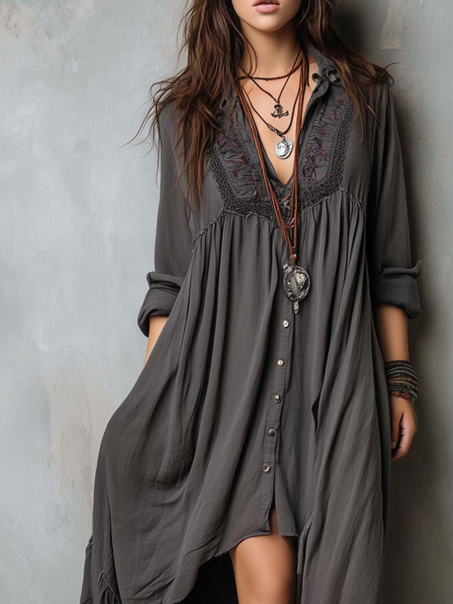 Vintage Floral Embroidered Lace Midi Dress - Image 3