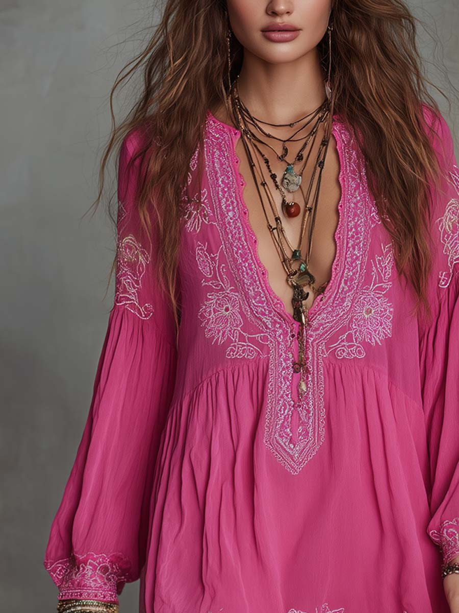 Vintage Floral Embroidered Mini Dress - Image 3