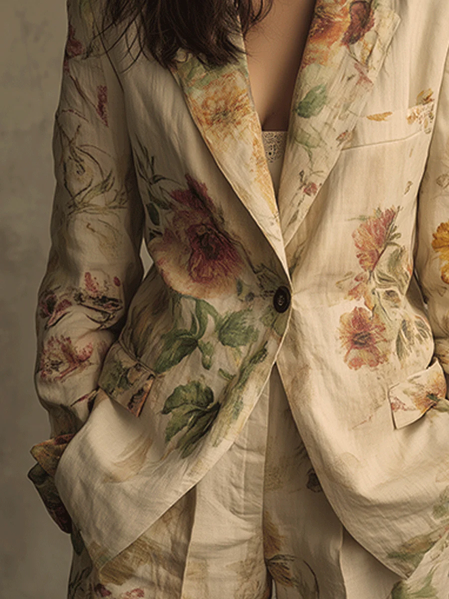 Vintage Floral Linen Blazer - Image 3
