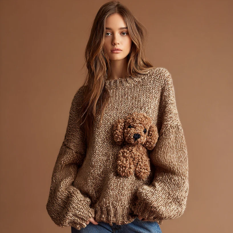 Vintage Fuzzy Dog Crochet Cozy Knit Sweater - Image 2